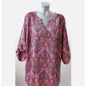 Croft & Barrow Women's Tunic Plus Size 2X Pink Multicolor 3/4 Sleeve Excellent v
